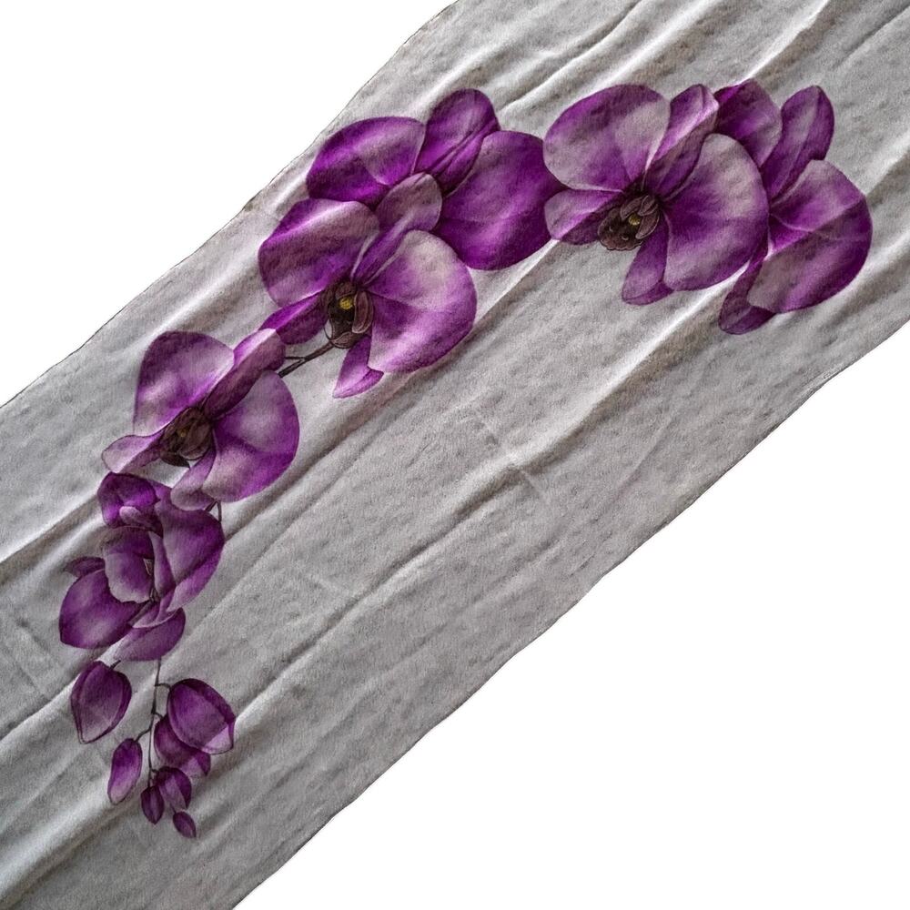 Sheer silk chiffon scarf long rectangle wrap pink purple floral hand painted
